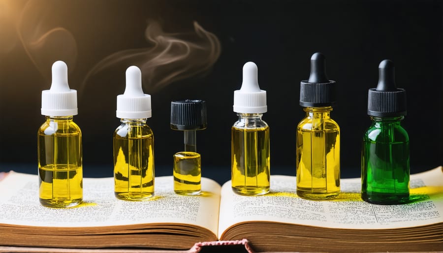 Different vape THCA devices displayed alongside books and literary themes